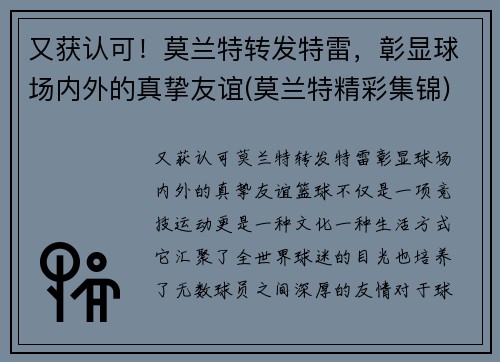 又获认可！莫兰特转发特雷，彰显球场内外的真挚友谊(莫兰特精彩集锦)