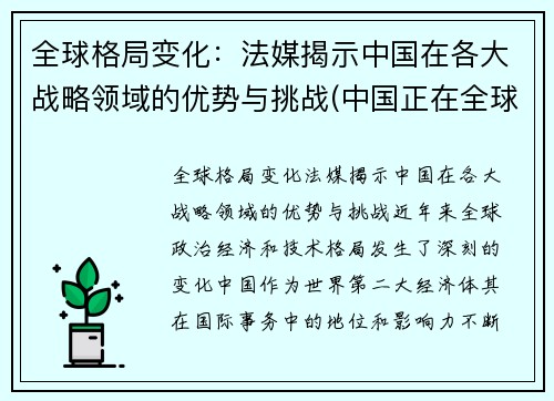 全球格局变化：法媒揭示中国在各大战略领域的优势与挑战(中国正在全球战略层面建立起一种什么格局)